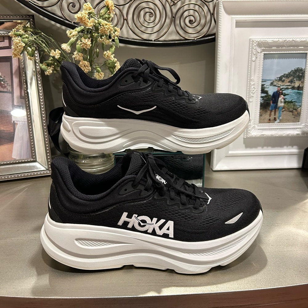 Hoka Bondi 9 Women's Black & White Platform Running Sneakers